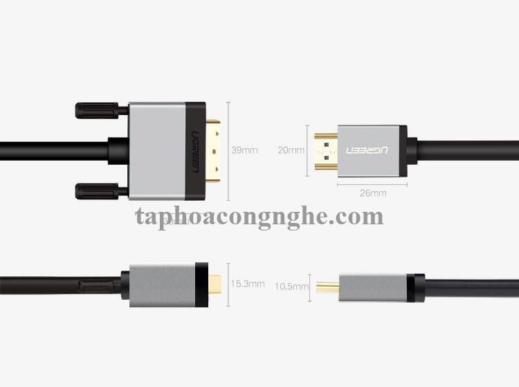 Ugreen 20893 15M màu Đen Cáp chuyển đổi HDMI sang DVI 24 + 1 thuần đồng cao cấp HD128 30020893